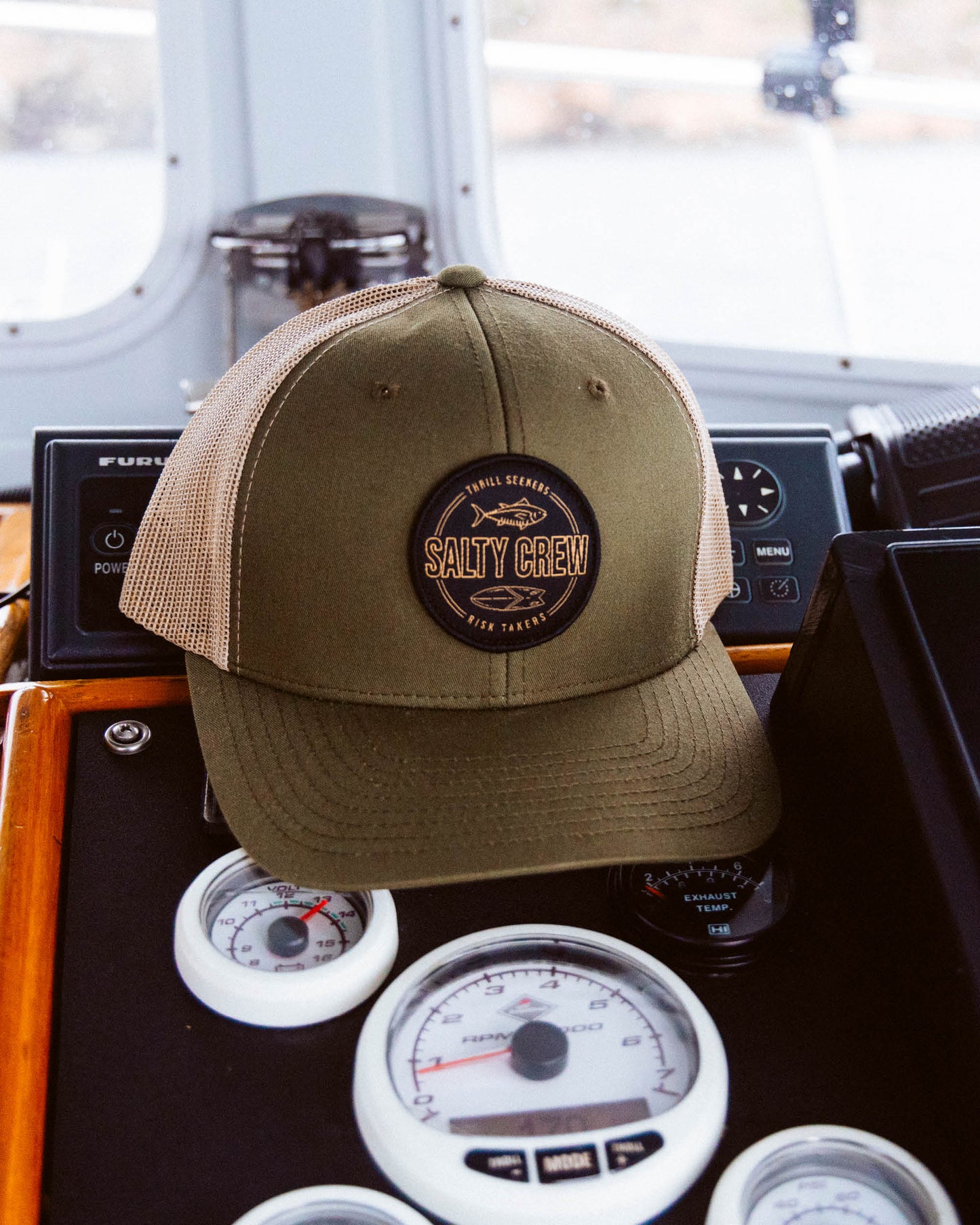 Outlined Retro Trucker Hat - Moss/Khaki