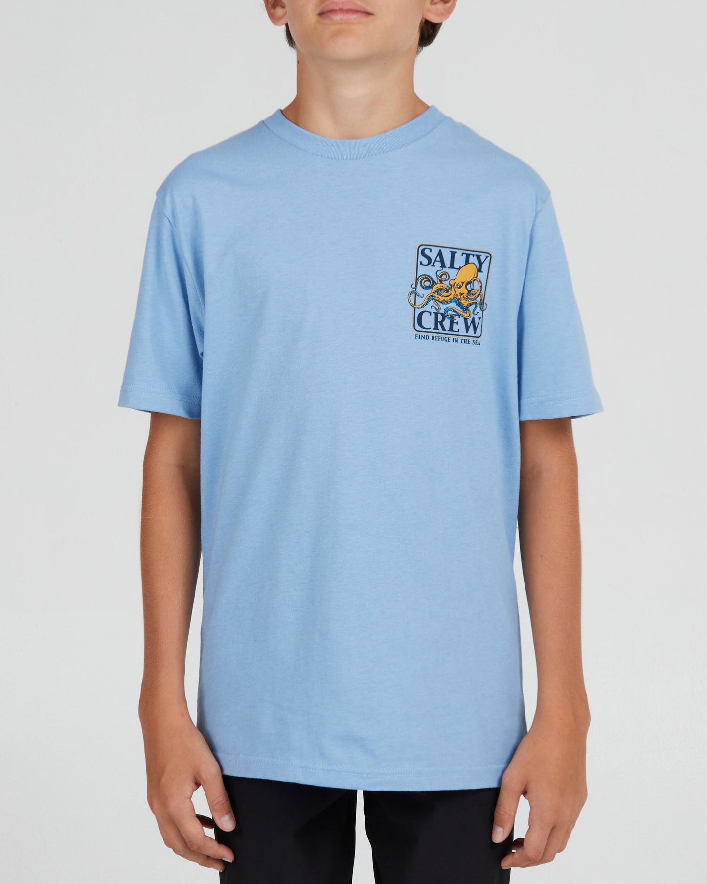 front view of Ink Slinger Boys Marine Blue S/S Tee