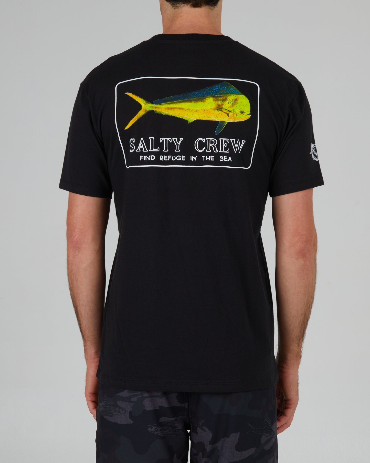 back view of Golden Mahi Black S/S Premium Tee