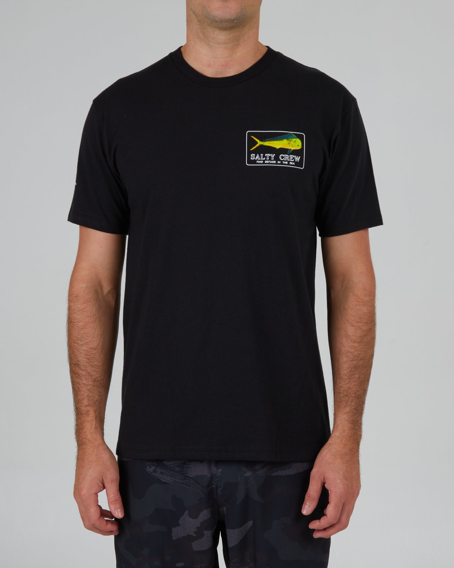 front view of Golden Mahi Black S/S Premium Tee