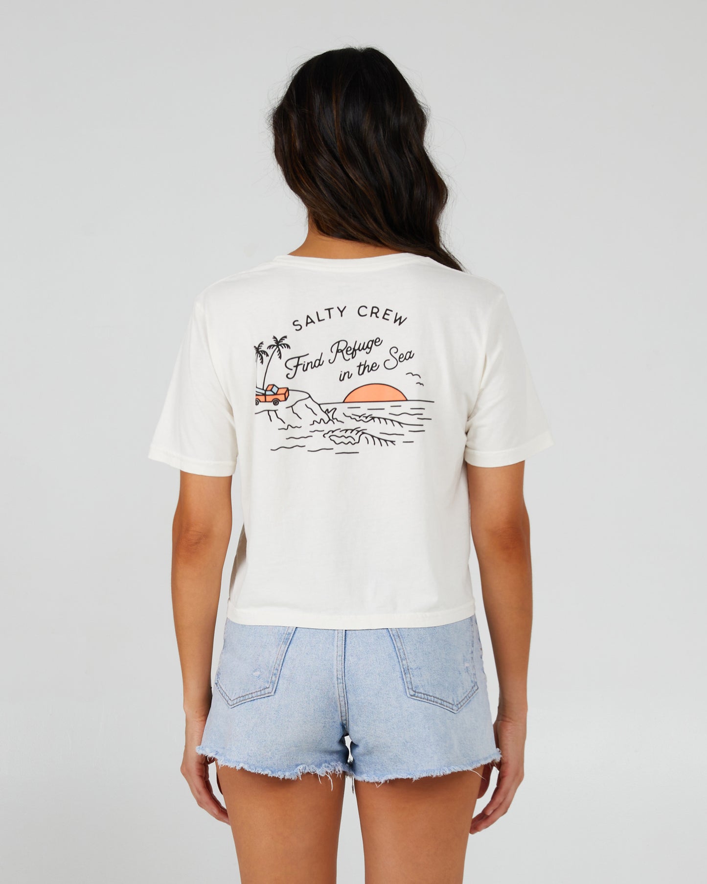 back view of Lookout Off White Crop Tee