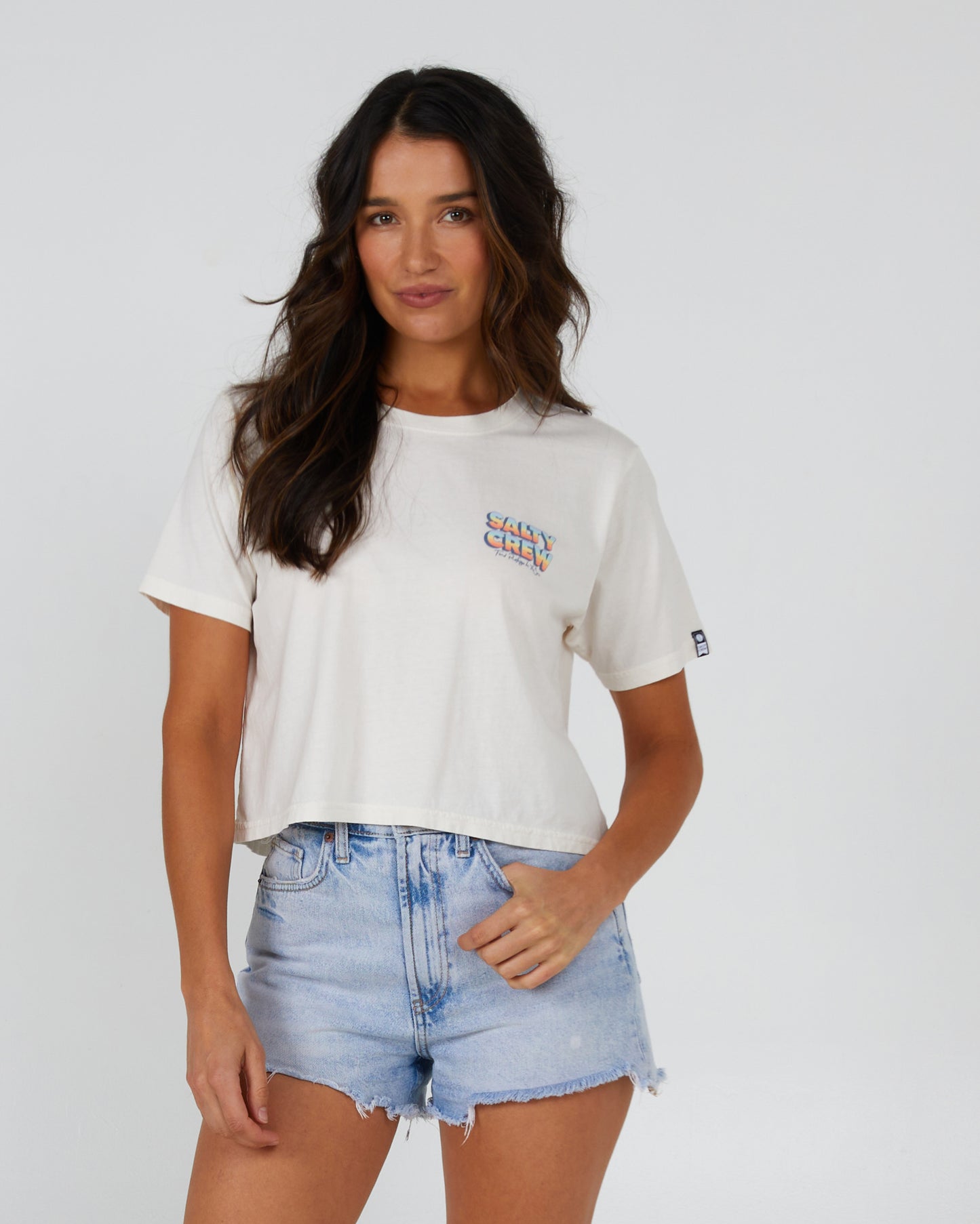 front view of Summertime Off White Crop Tee