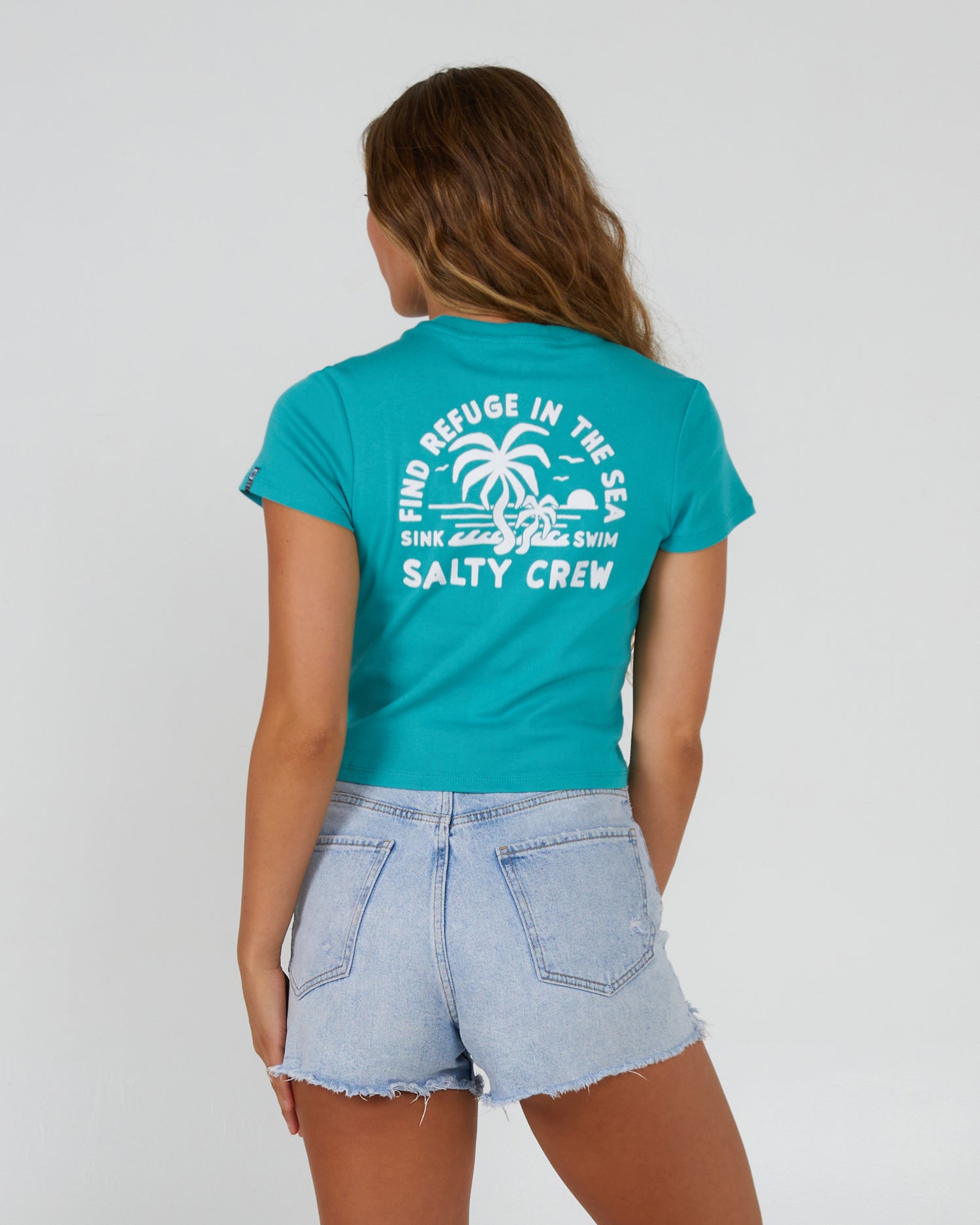 back view of Good Times Sea Green Baby Tee