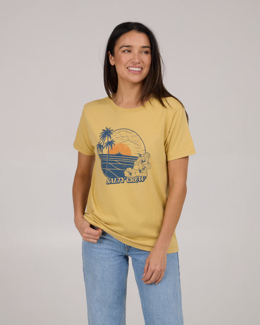 front view of Beach Scene Boyfriend Tee - Dusty Gold