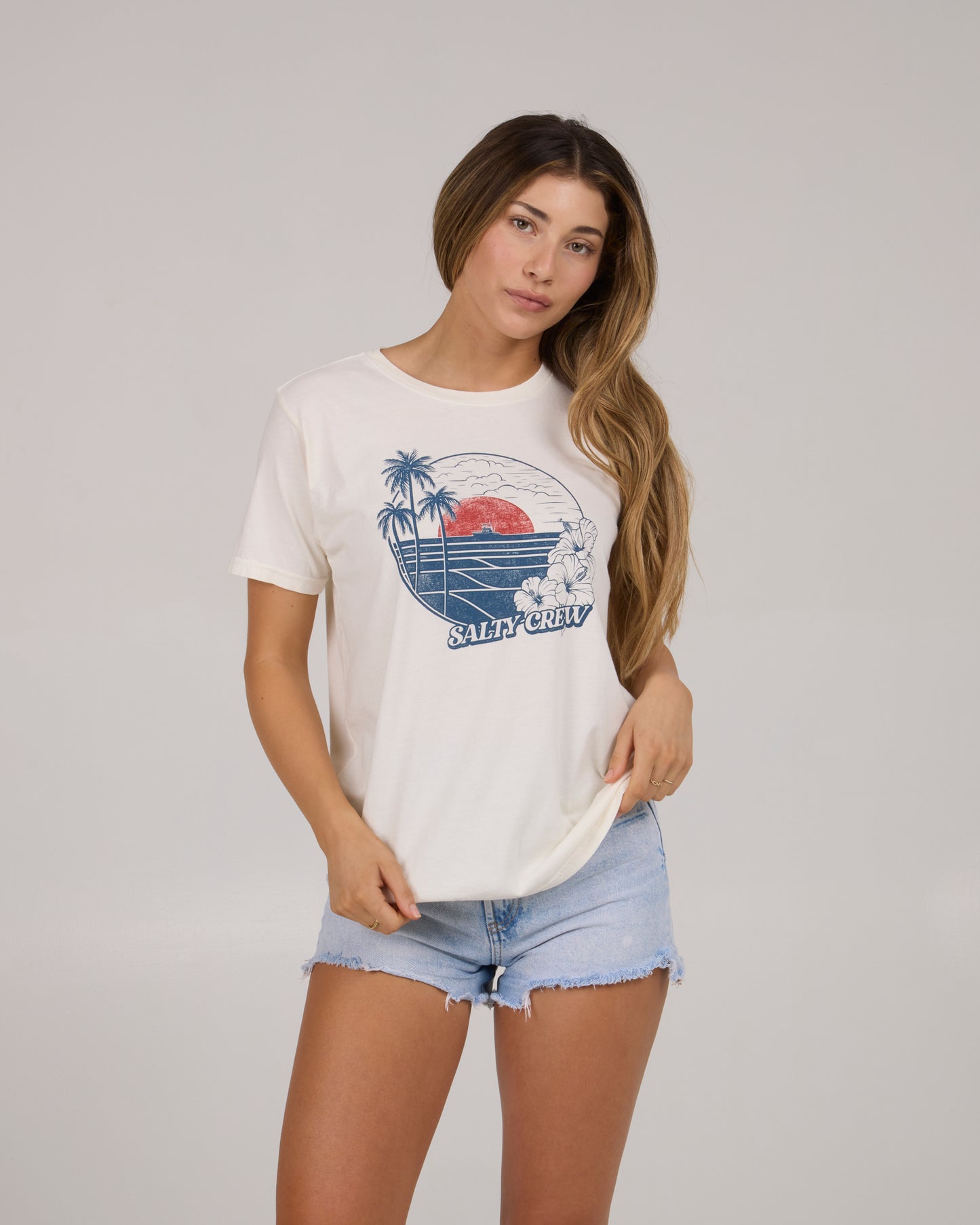 front view of Beach Scene Boyfriend Tee - Off White