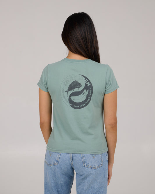 back view of Fishin Yang Modern Tee - Sage