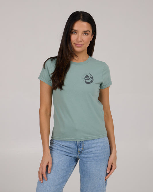 front view of Fishin Yang Modern Tee - Sage