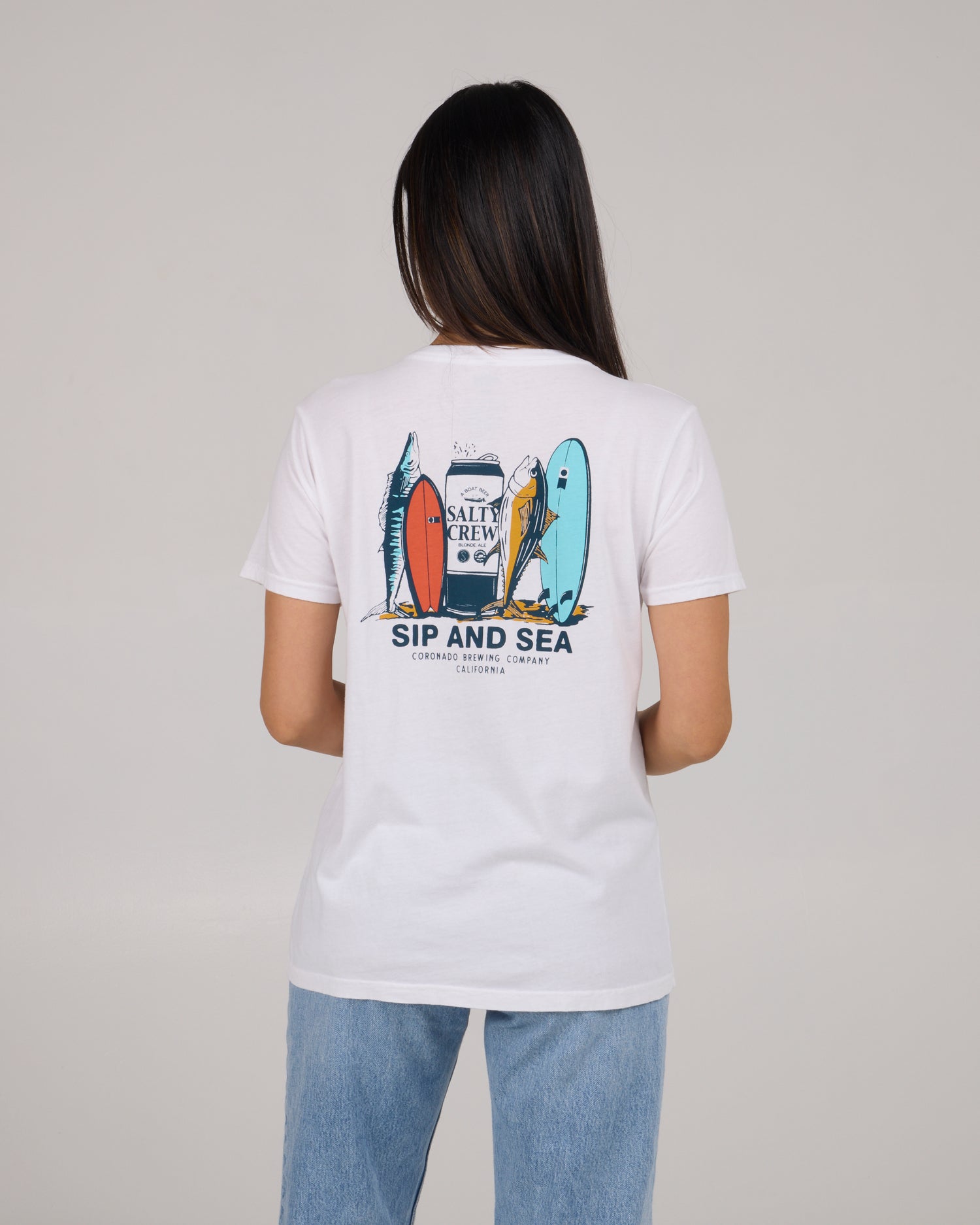 back view of Sip And Sea Boyfriend Tee - White