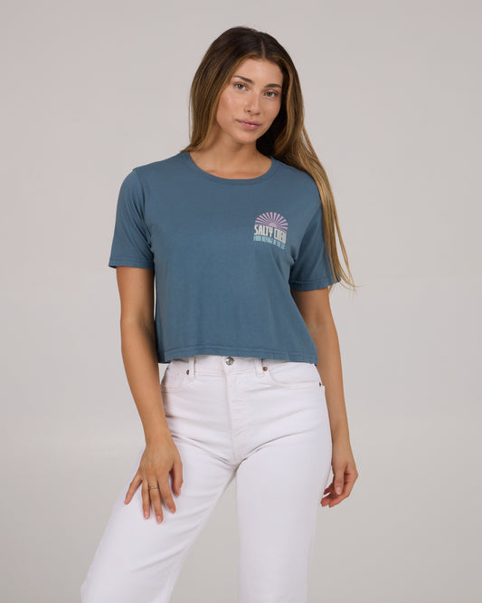 In The Rays Crop Tee - Fin Blue