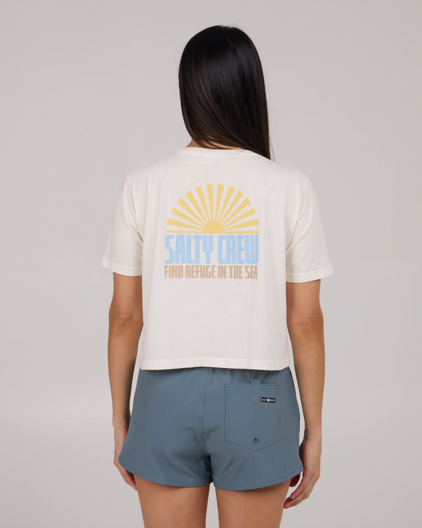 back view of In The Rays Crop Tee - Off White