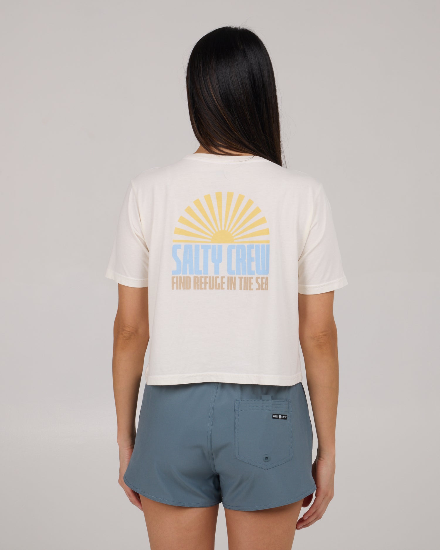 back view of In The Rays Crop Tee - Off White