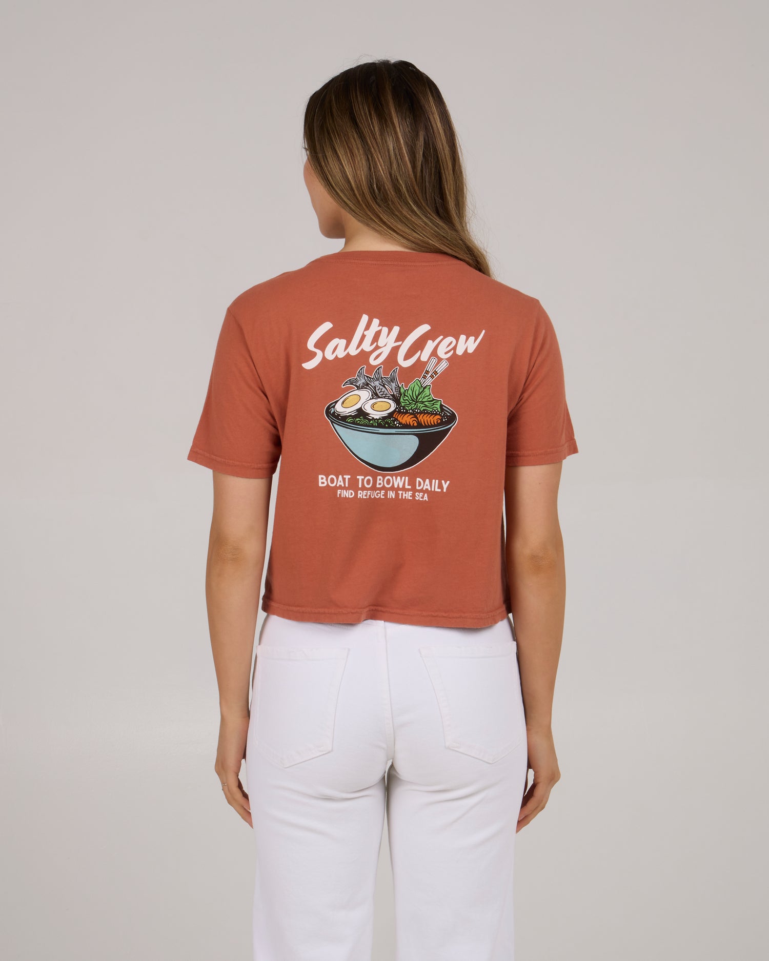 back view of Fish Bowl Crop Tee - Sierra