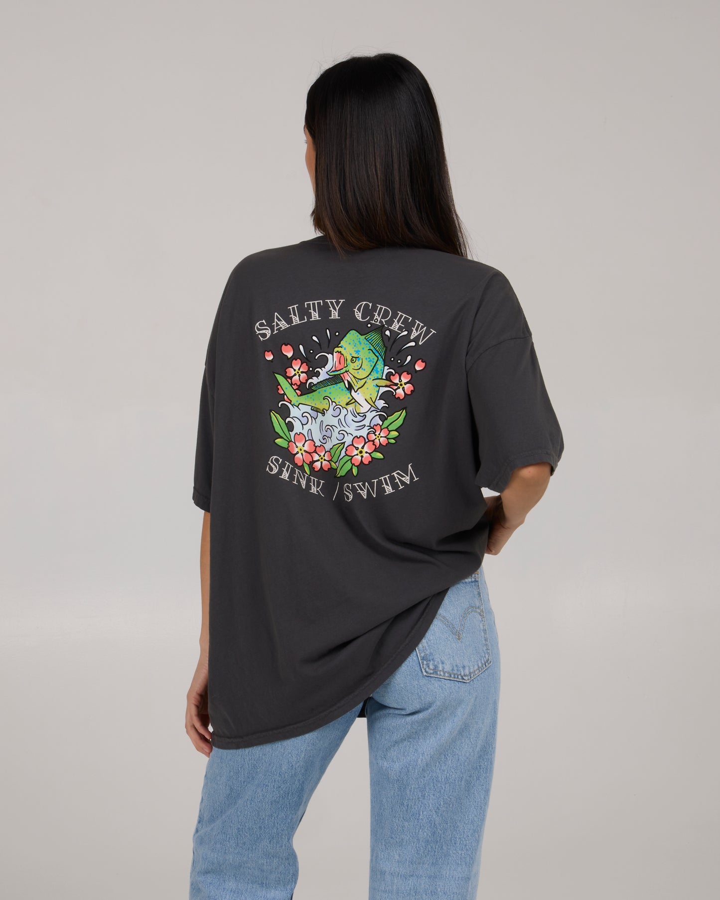 back view of Hopper Cover Up Tee - Charcoal