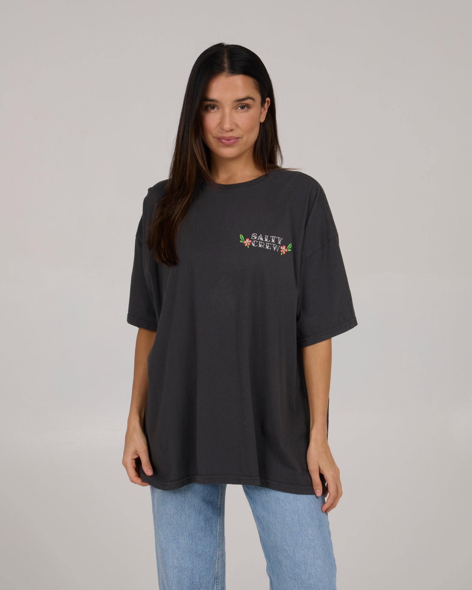 alternate front view of Hopper Cover Up Tee - Charcoal