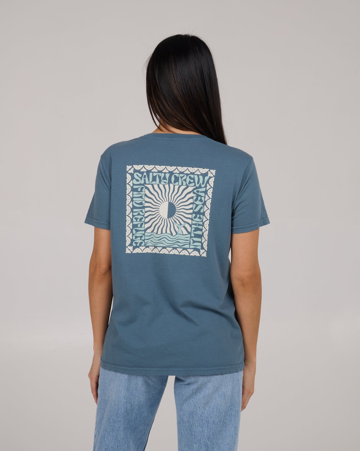 back view of Optic Sea Boyfriend Tee - Fin Blue