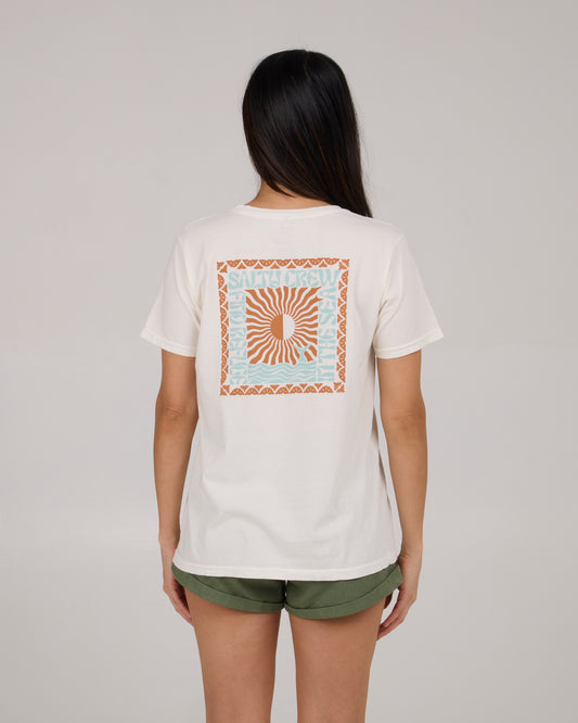 On body back view of Optic Sea Boyfriend Tee - Off White