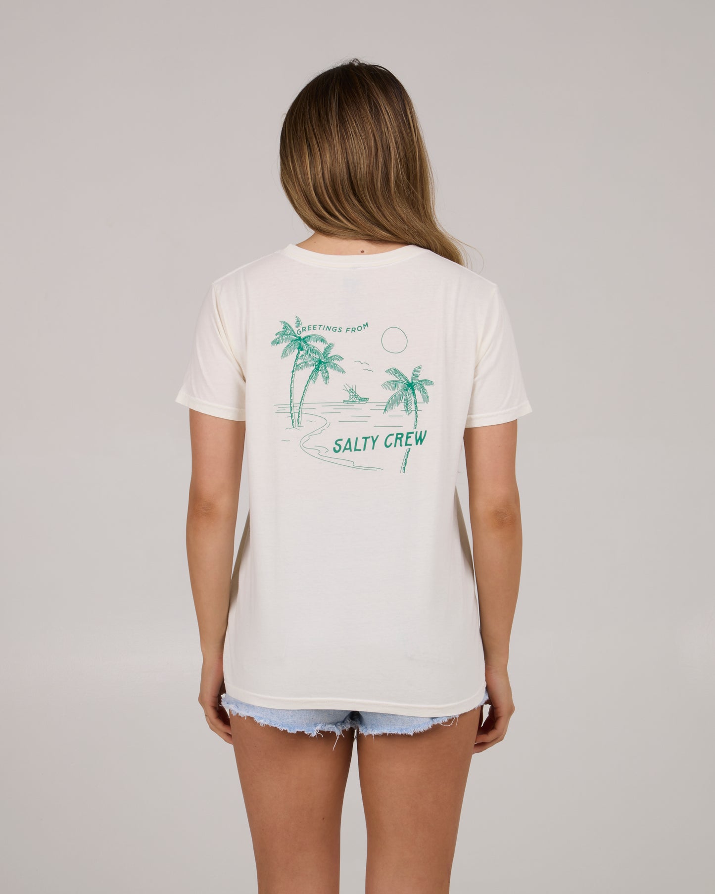 back view of Greetings Boyfriend Tee - Off White