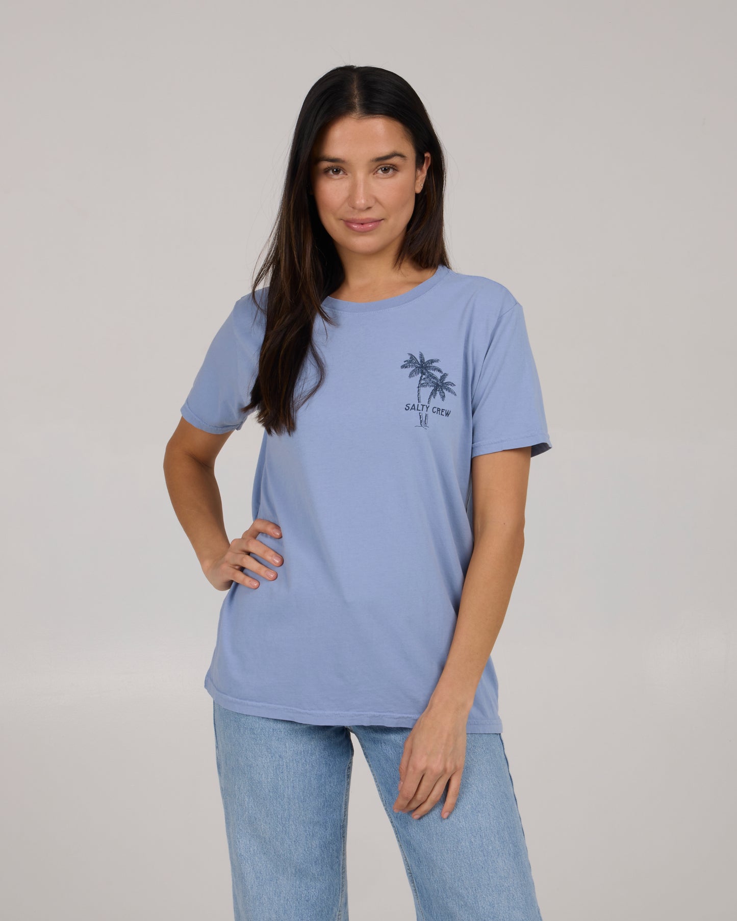 front view of Greetings Boyfriend Tee - Violet Blue