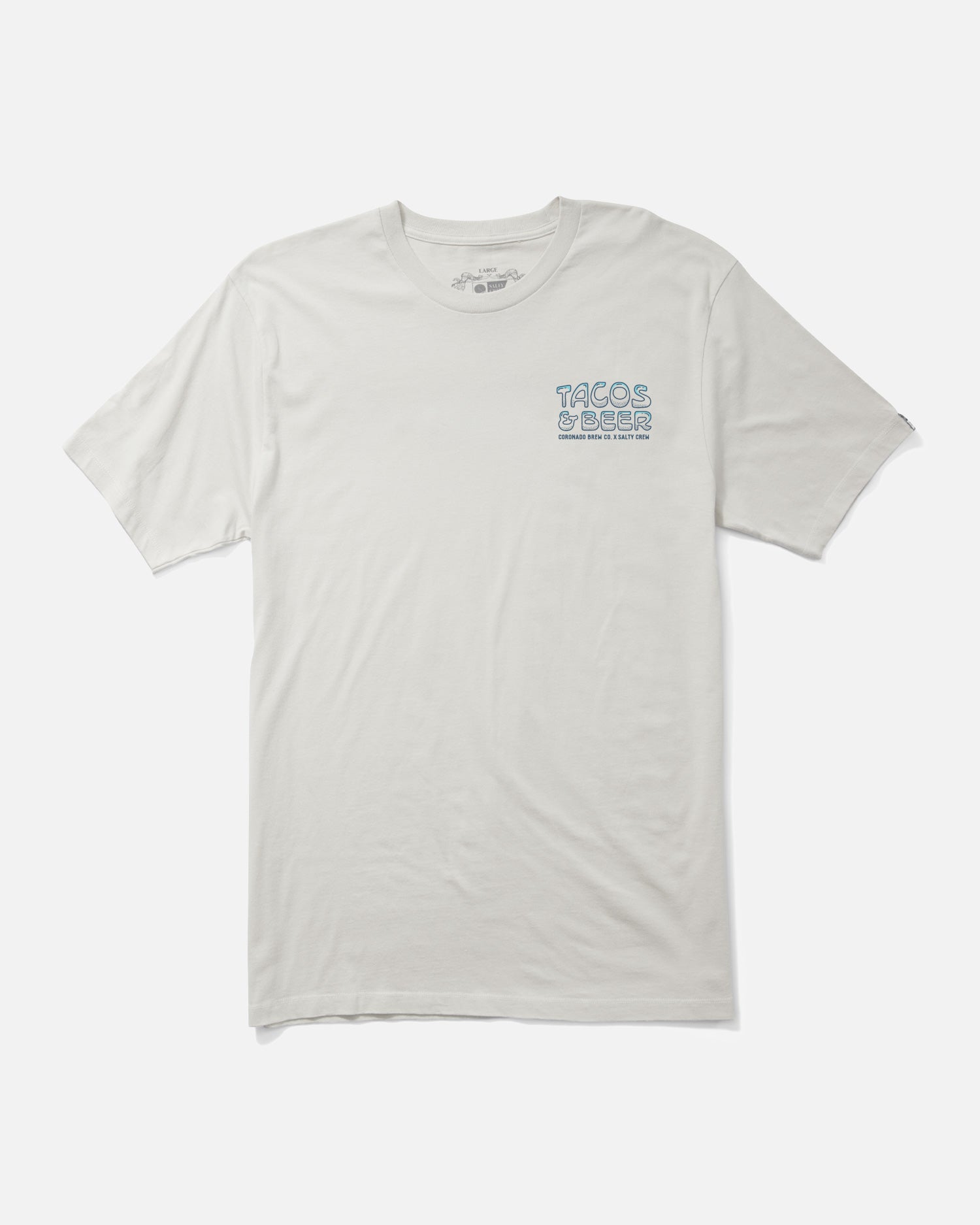 front view of Tacos and Beer Off White S/S Tee