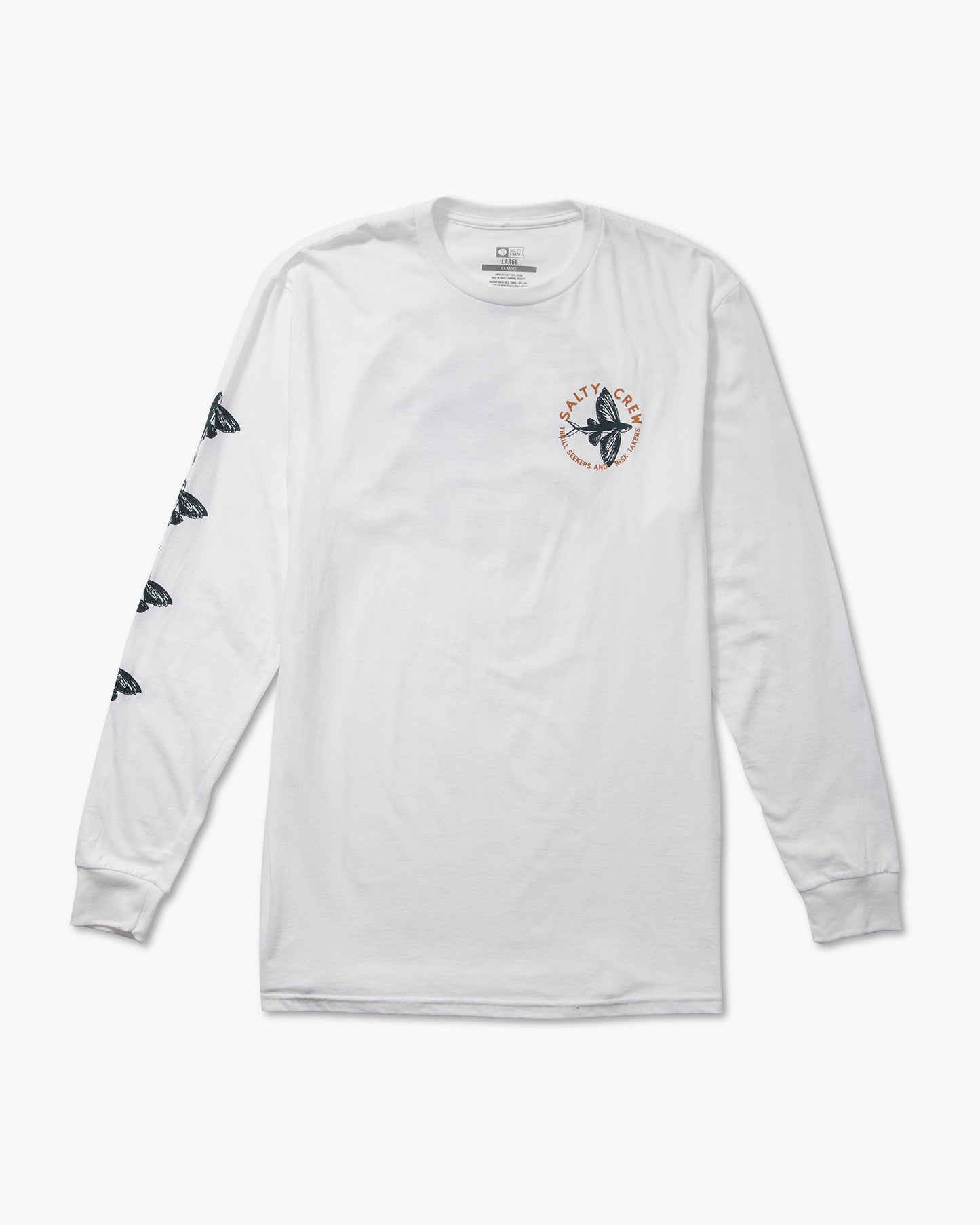 front view of Fly By White L/S Classic Tee