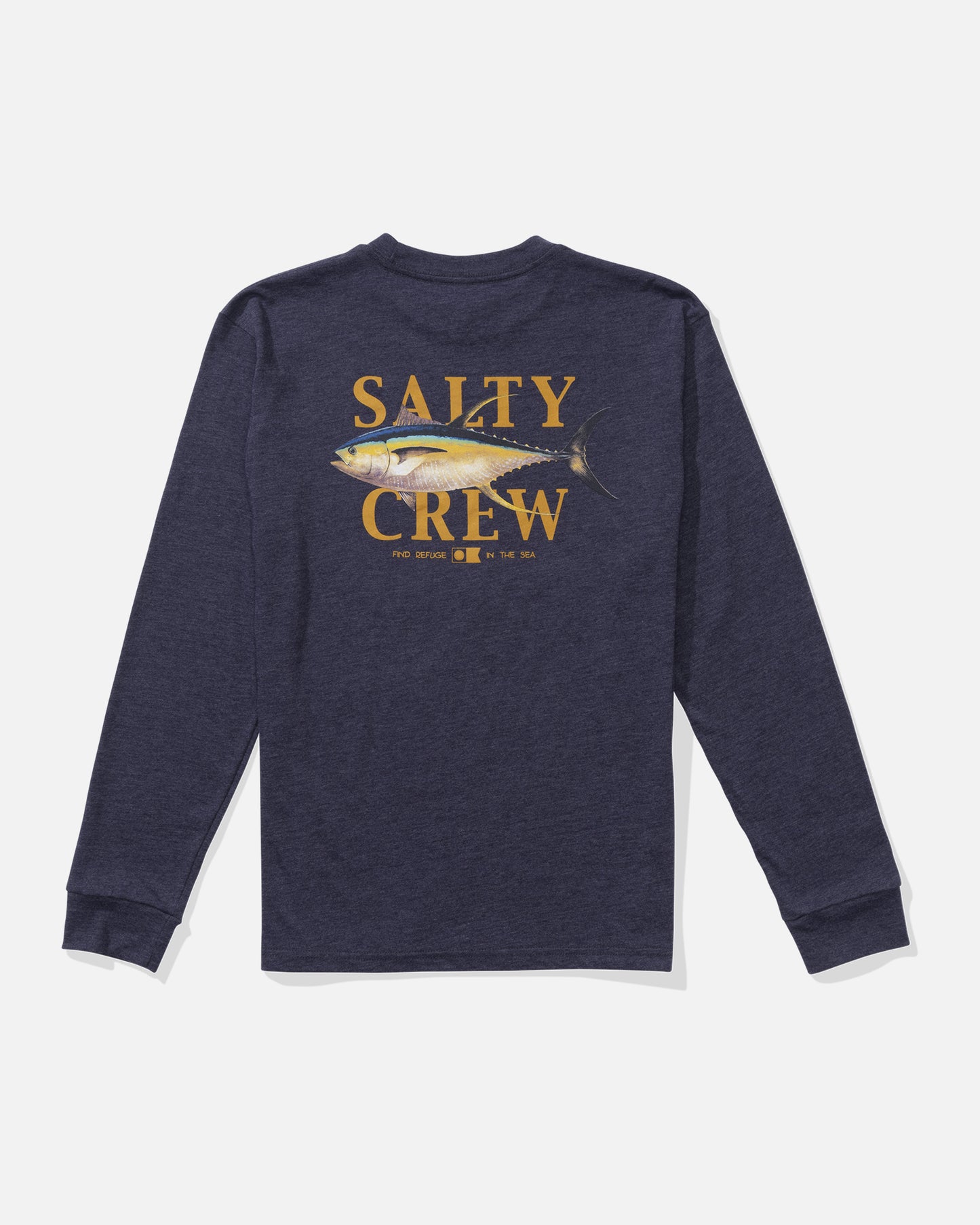 back view of Yellowfin Boys Long Sleeve Tee - Navy Heather