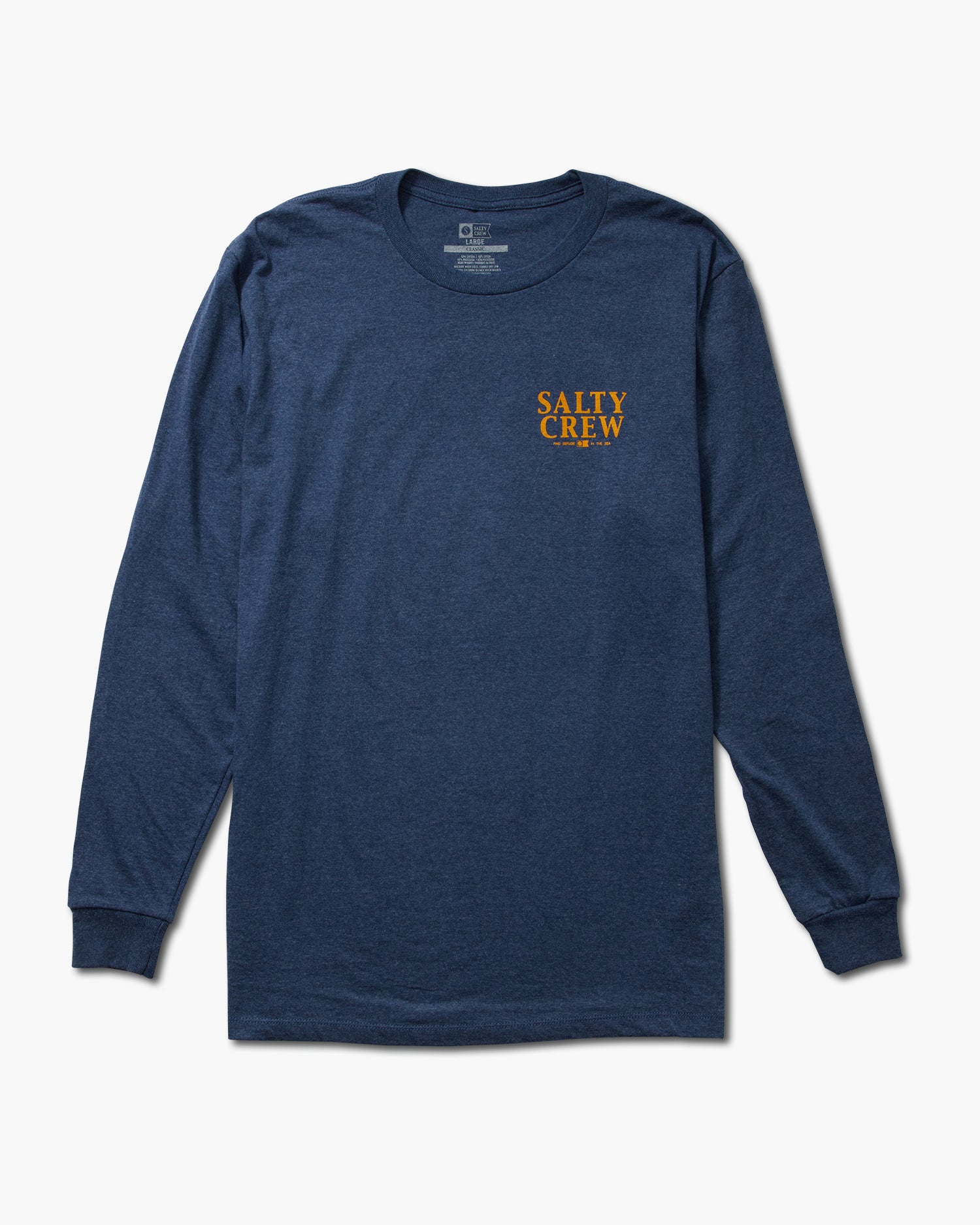 front view of Yellowfin Navy Heather L/S Classic Tee