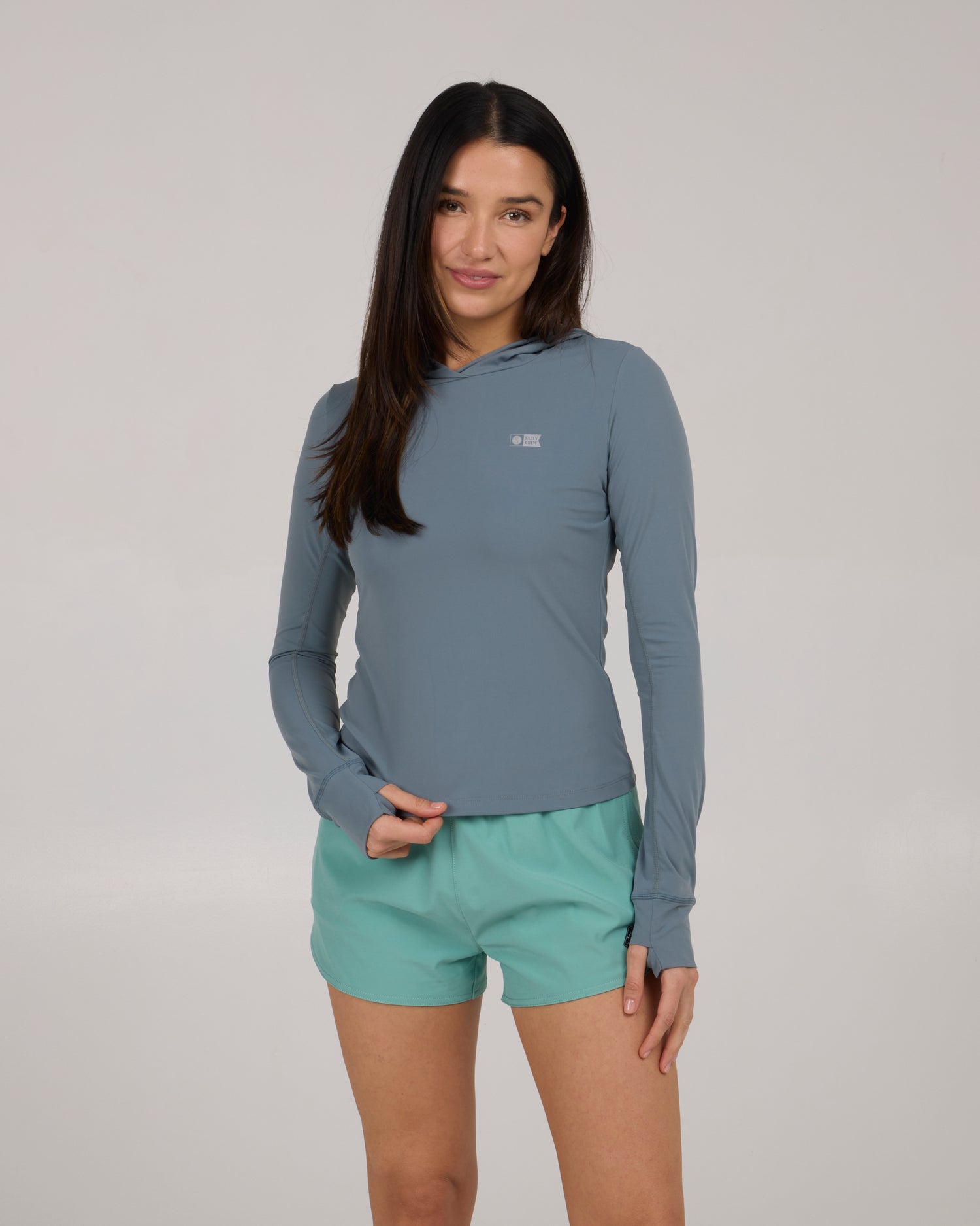 front view of Alpha Sunshirt Hoodie - Fin Blue