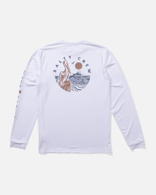 back view of Stake Out Long Sleeve Sunshirt - White