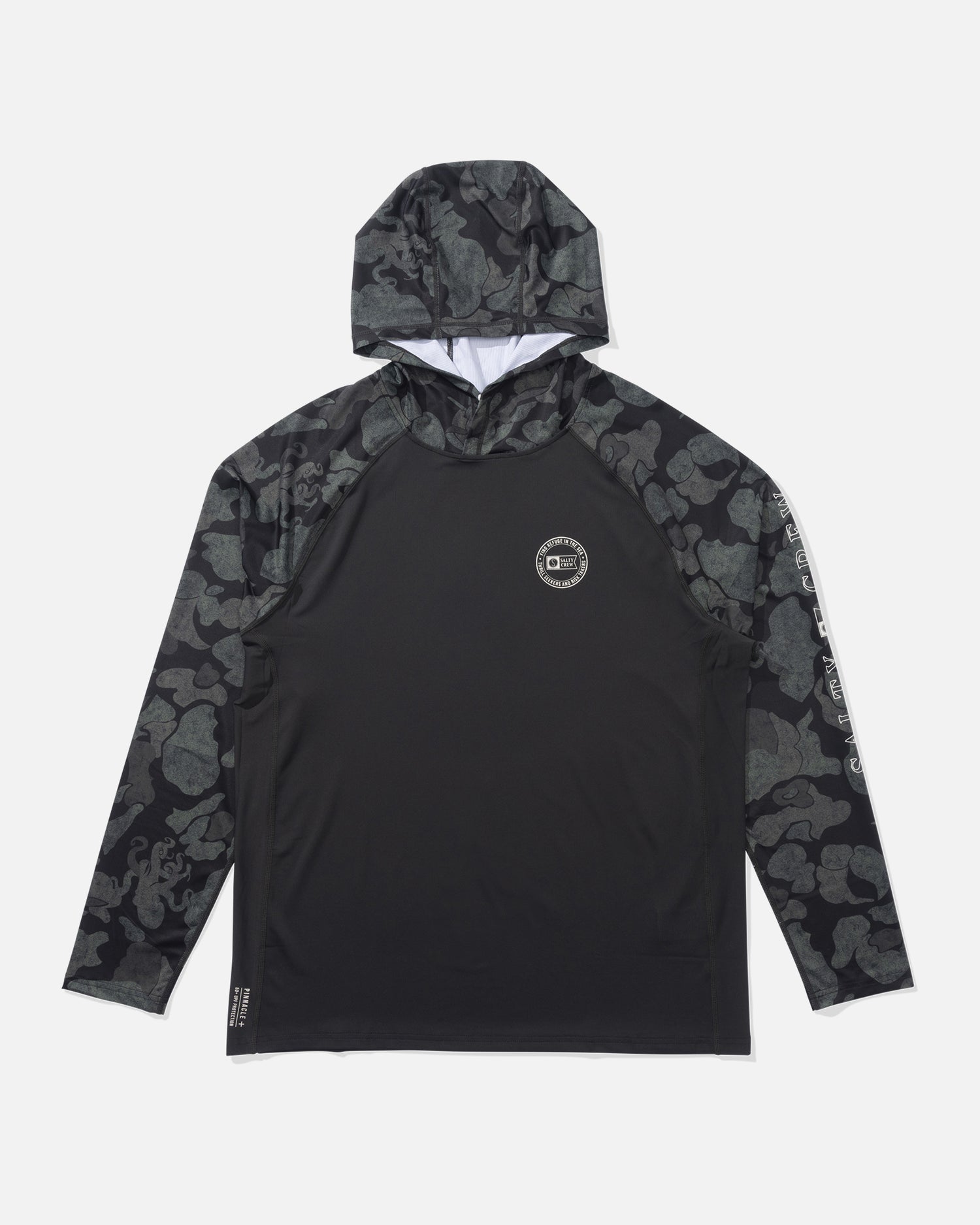 front view of Apex Perforated Hoodie Sunshirt - Black Camo