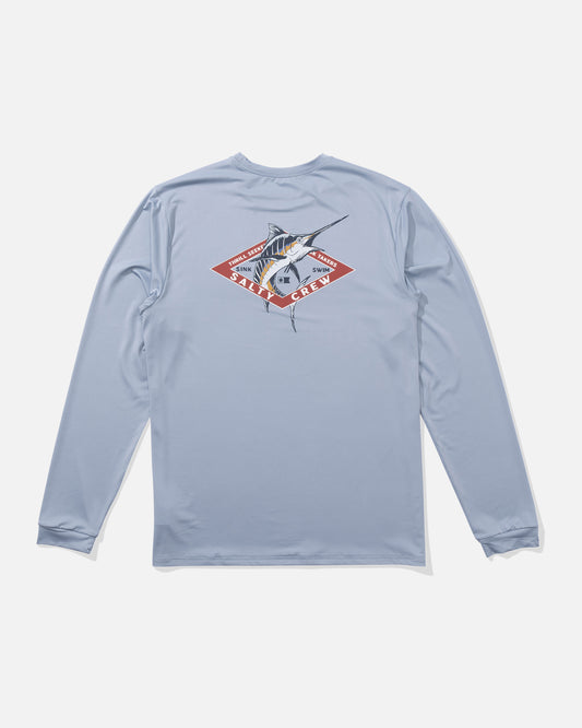 back view of Diamond Marlin Long Sleeve Sunshirt - Blue Fog