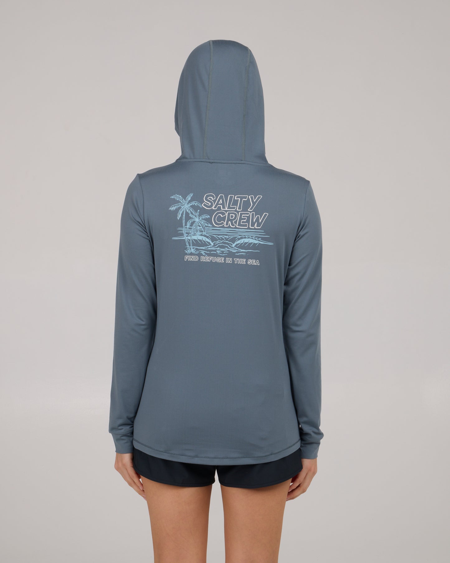 back view of A Frame Hoodie Sunshirt - Fin Blue