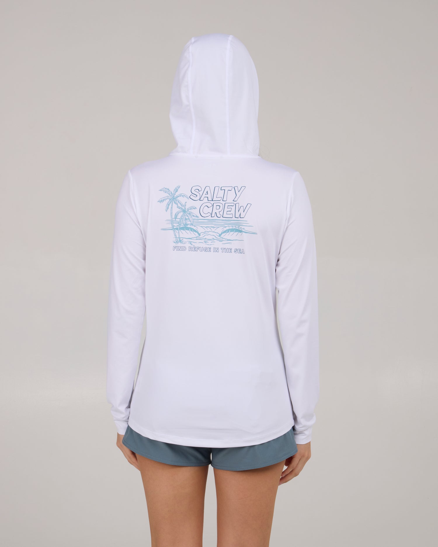 back view of A Frame Hoodie Sunshirt - White