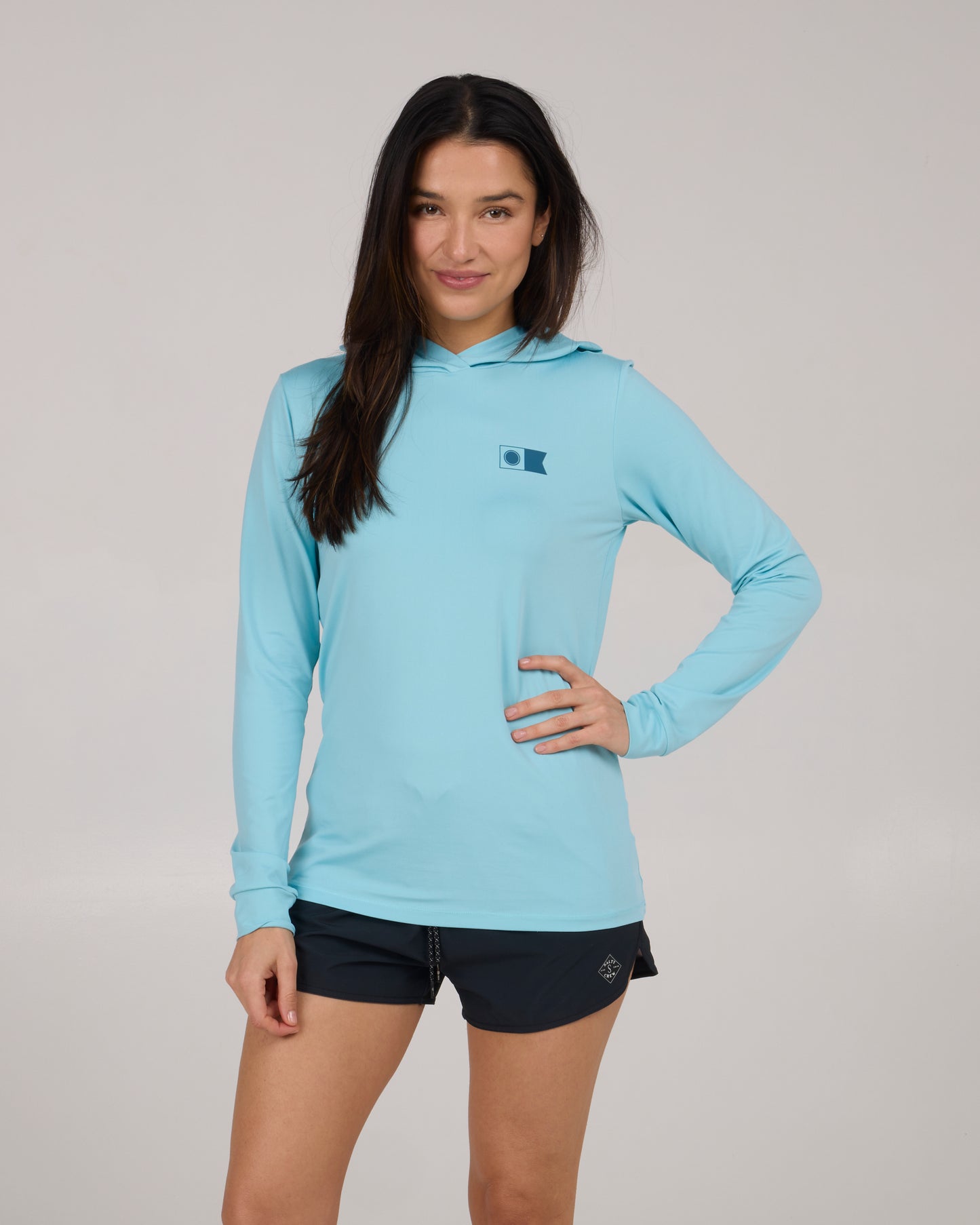 front view of Flagship Hoodie Sunshirt - Pacific Blue