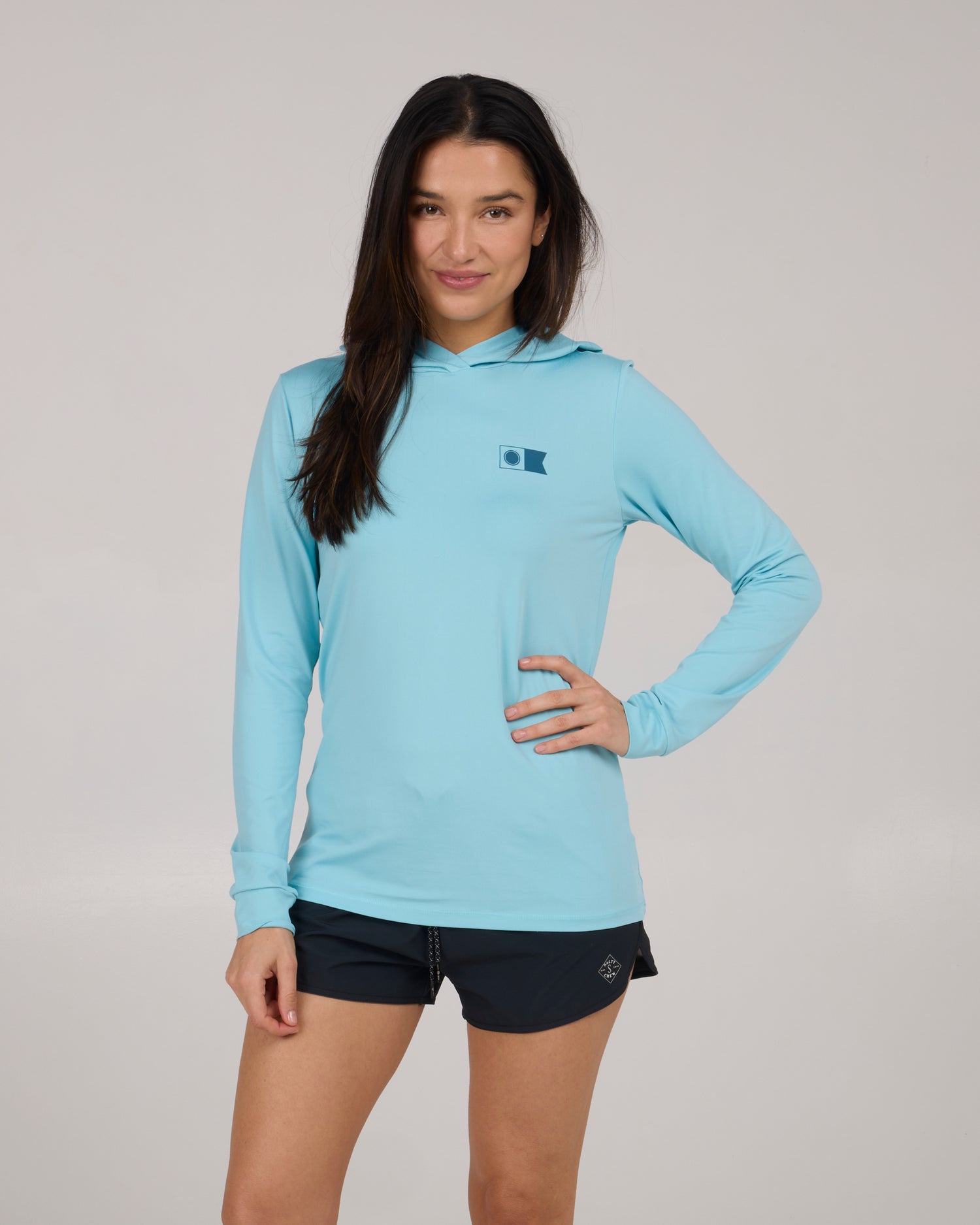 front view of Flagship Hoodie Sunshirt - Pacific Blue