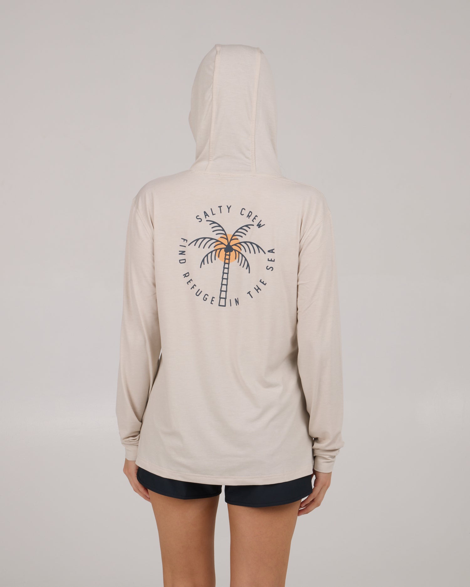 back view of Queen Palm Tech Hoodie - Oatmeal