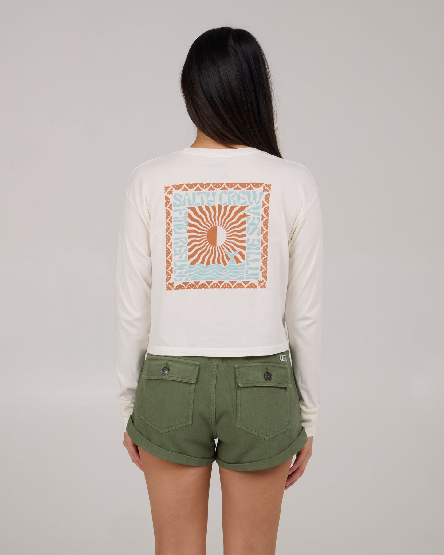 back view of Optic Sea Long Sleeve Crop Tee - Off White