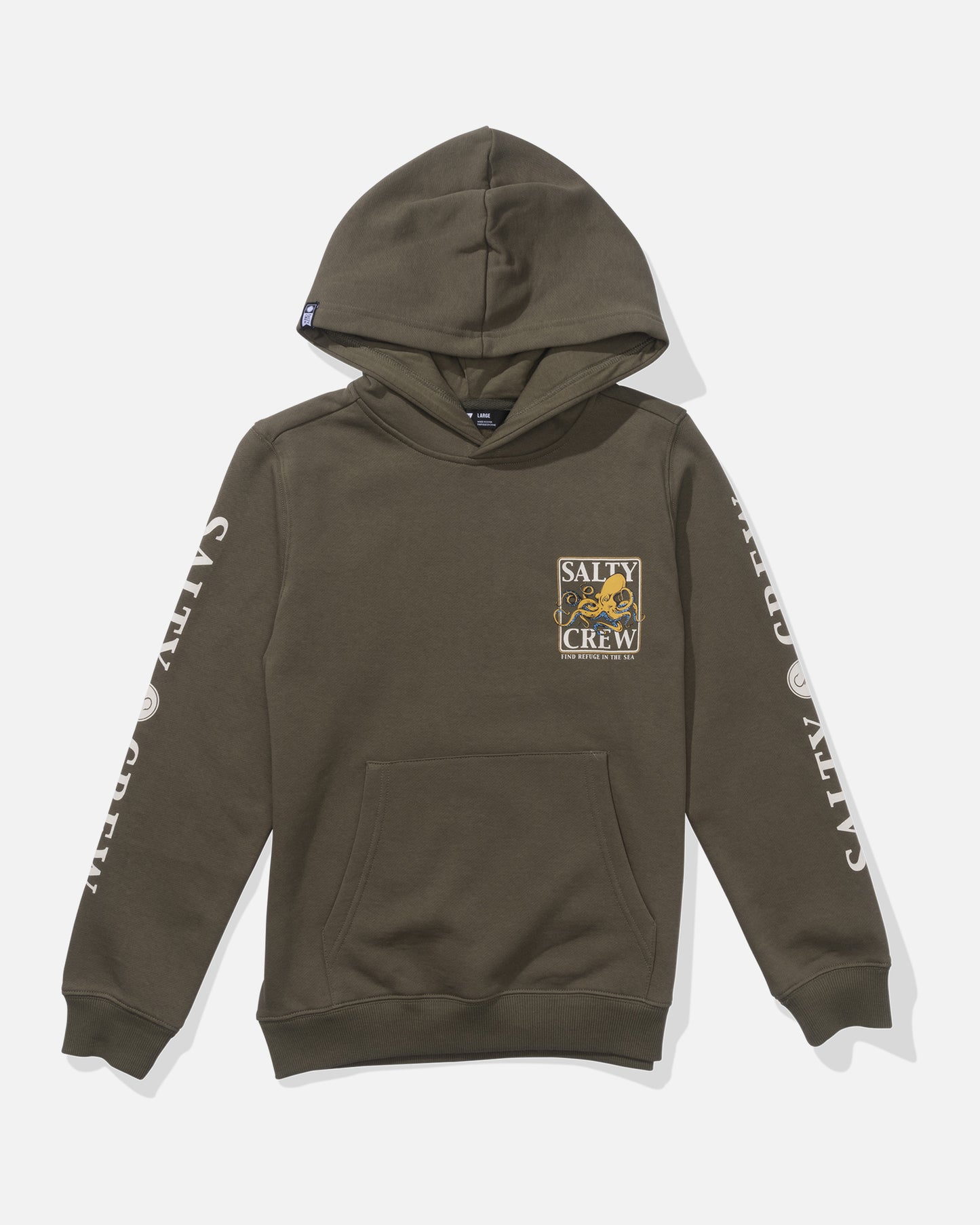 front view of Ink Slinger Boys Hoodie - Dusty Olive