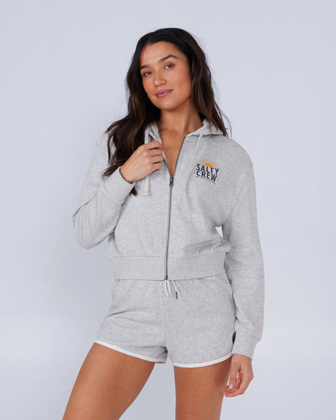 Long Sleeve 8 Half Zip-Front Cropped Fleece Hoodie - Heather Grey –  Civilianaire