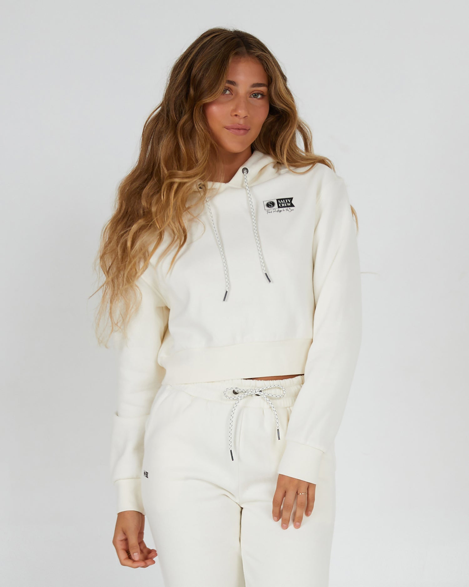 front view of Alpha Off White Crop Hoody