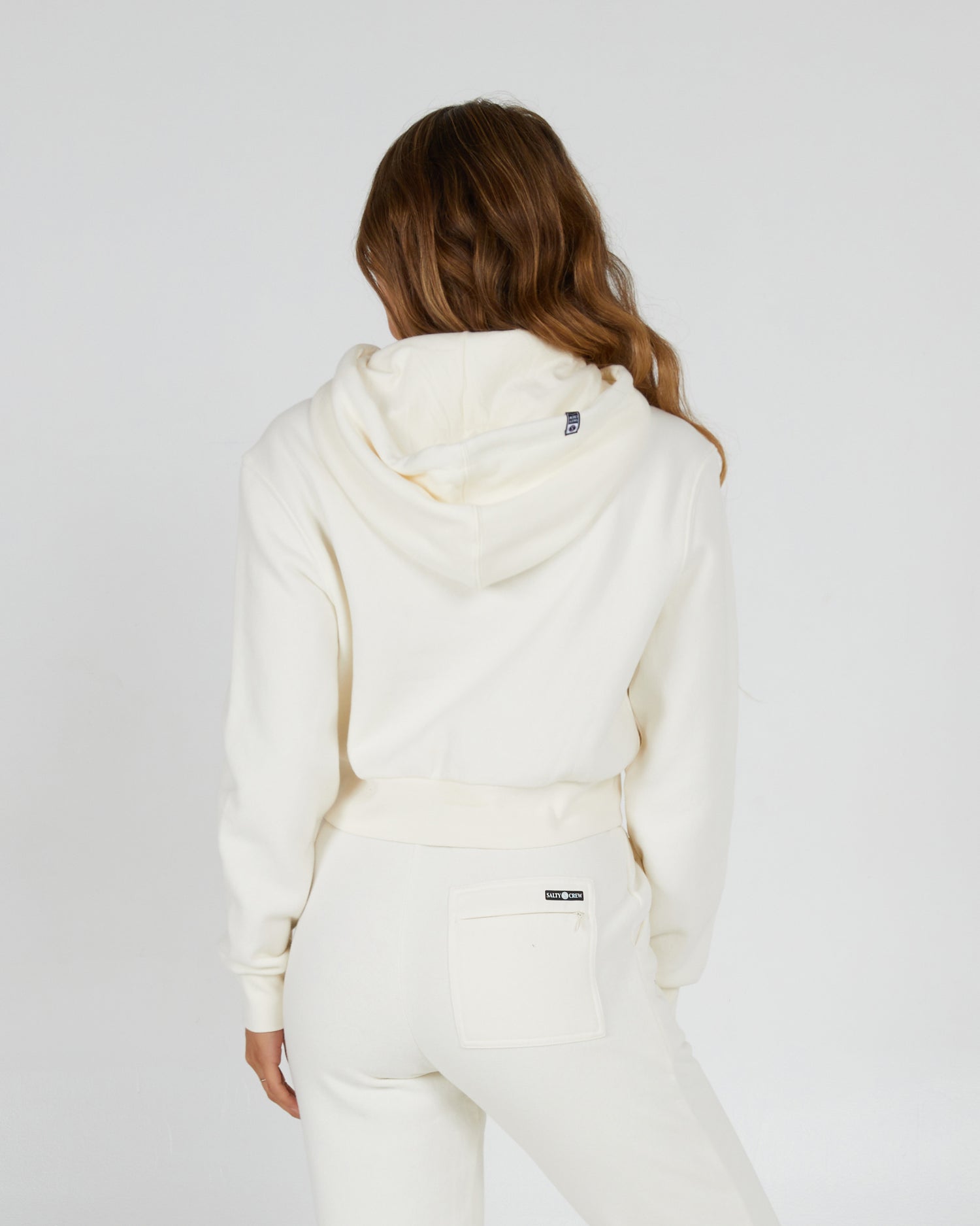 back view of Alpha Off White Crop Hoody