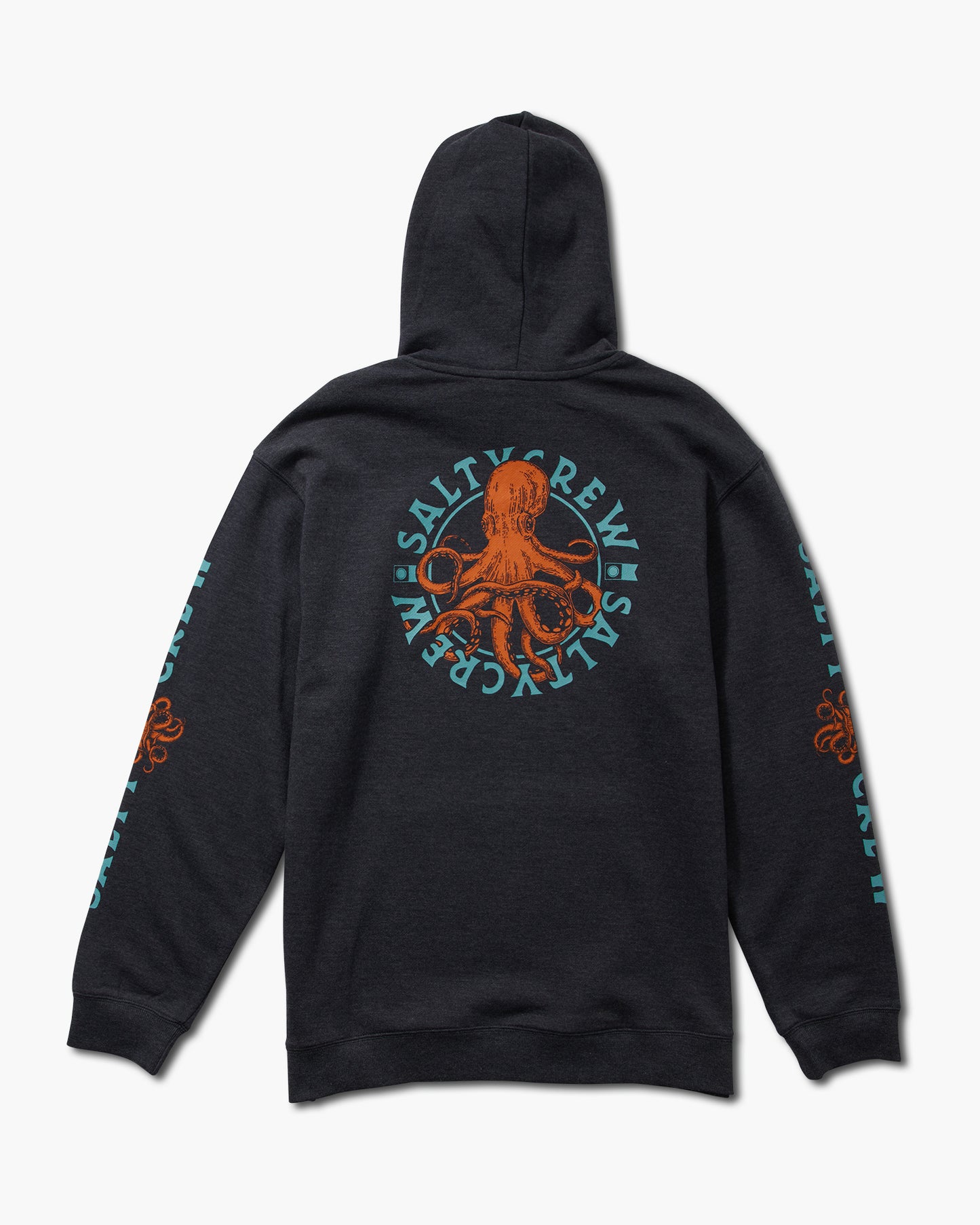 back view of Tentacles Navy Heather Hood Fleece