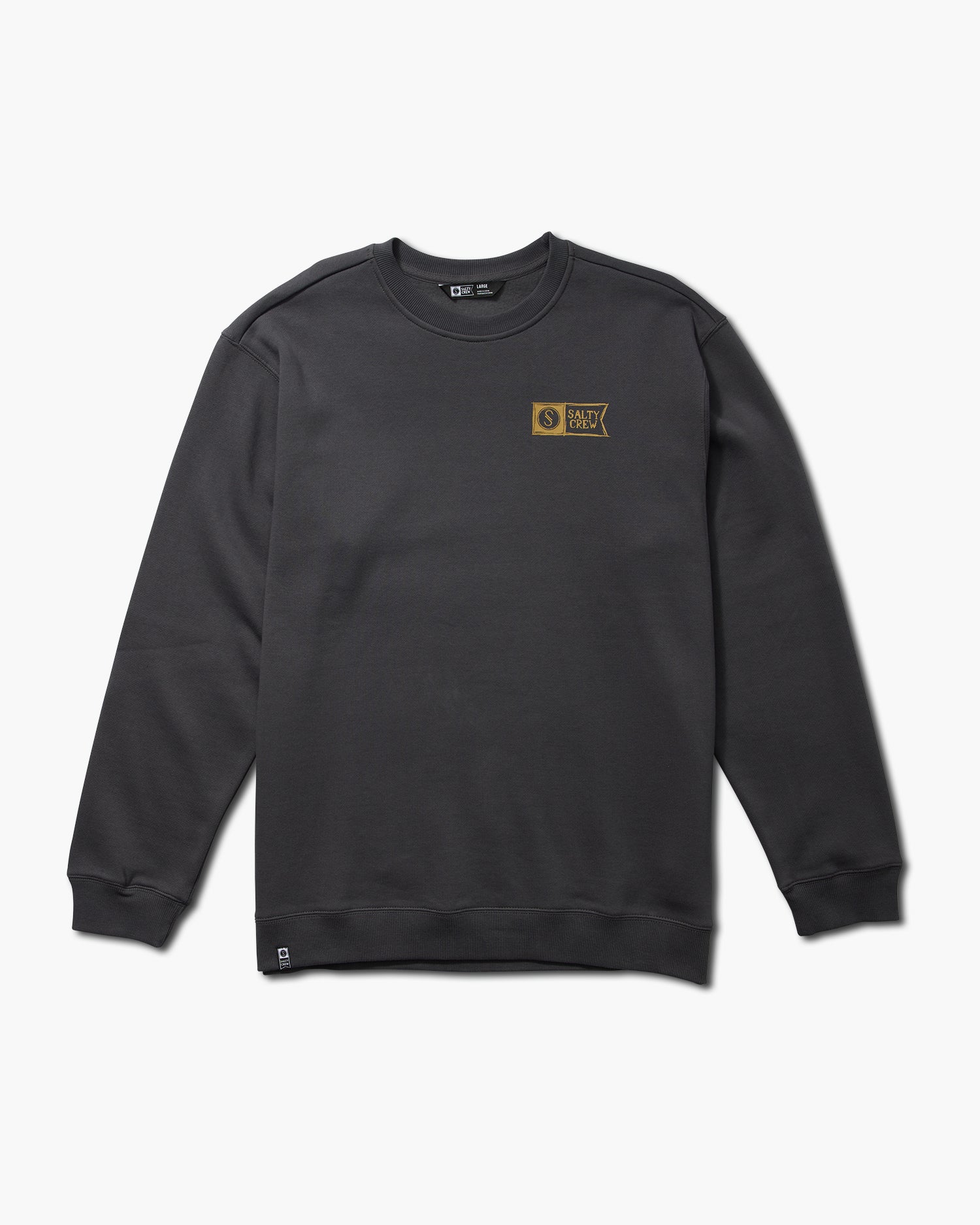 front view of Sketchy Alpha Charcoal Crew Fleece