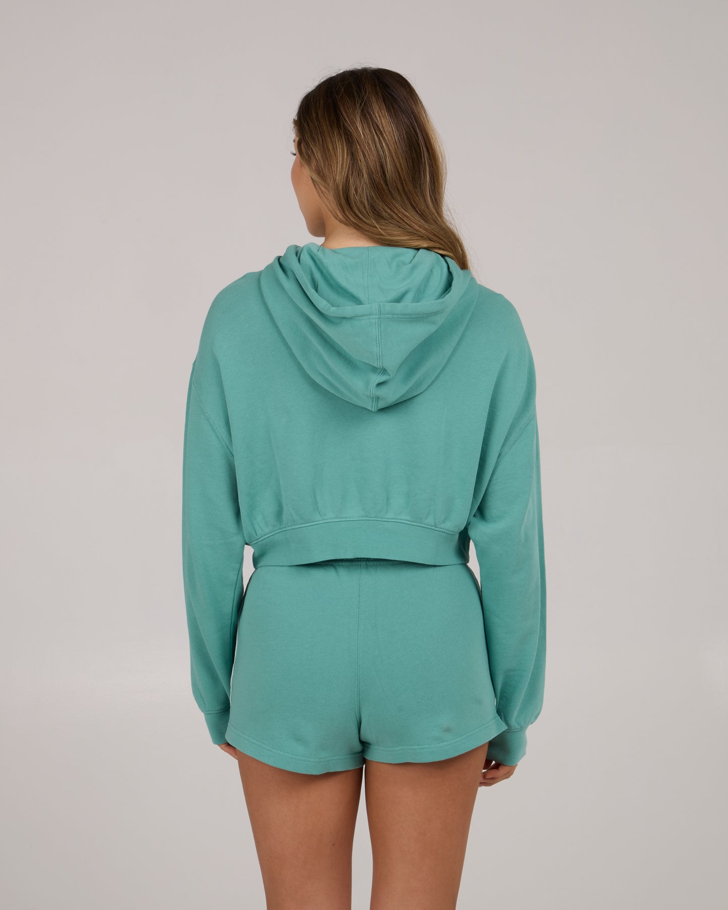 back view of Catamaran Fleece Hoodie - Sea Glass