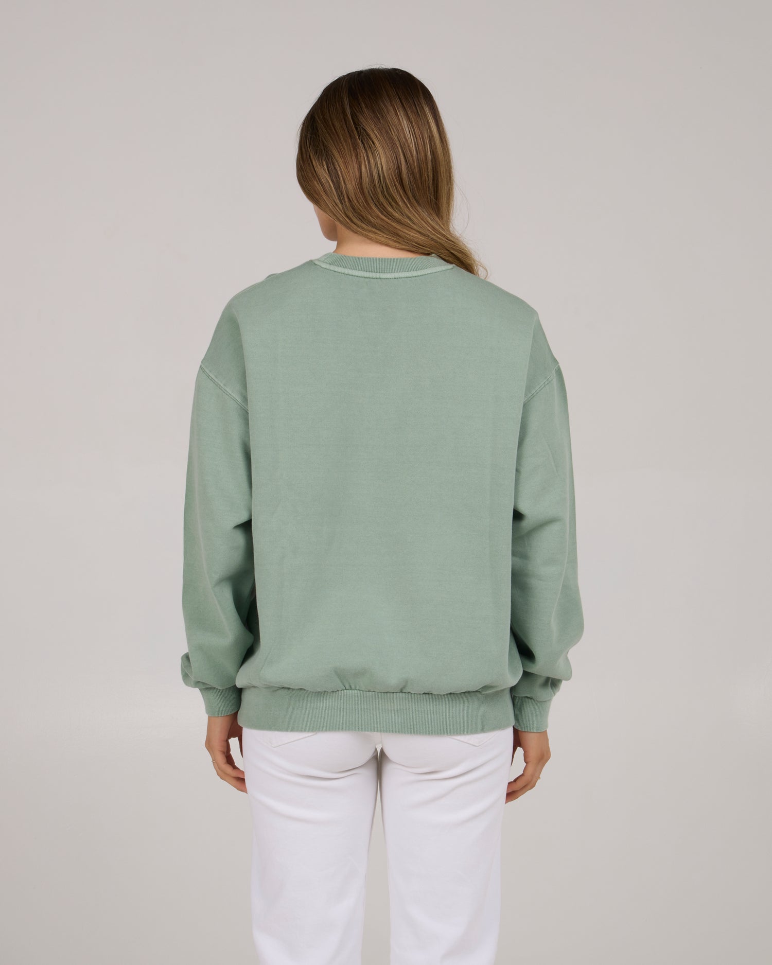 On body back of the Sea Life Crew Fleece - Sage. 