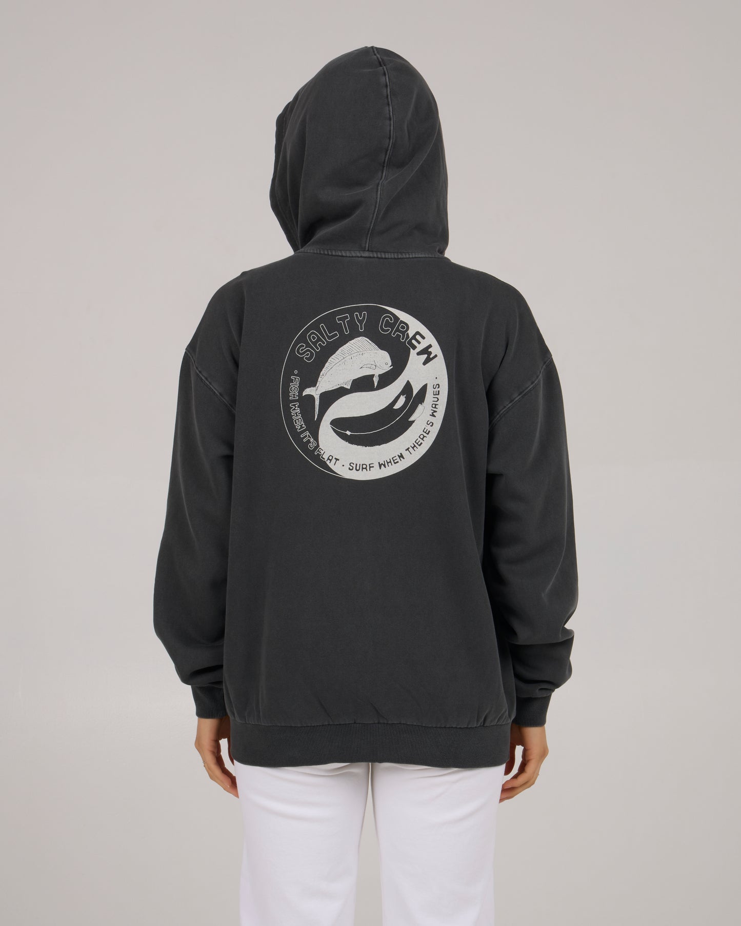 back view of Fishin Yang Zip Hoody - Faded Black