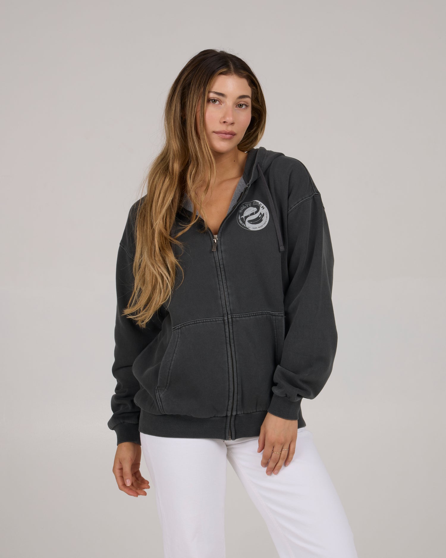 front view of Fishin Yang Zip Hoody - Faded Black