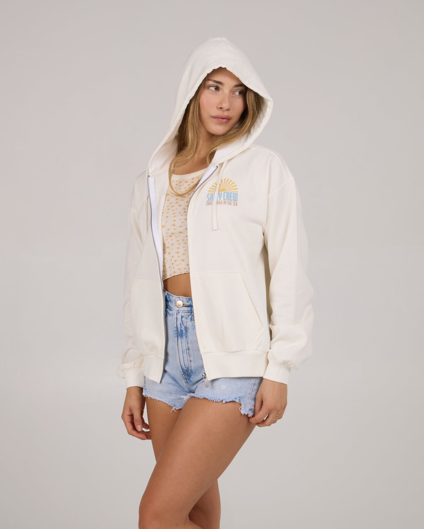 alternate front view of In The Rays Zip Hoody - Off White