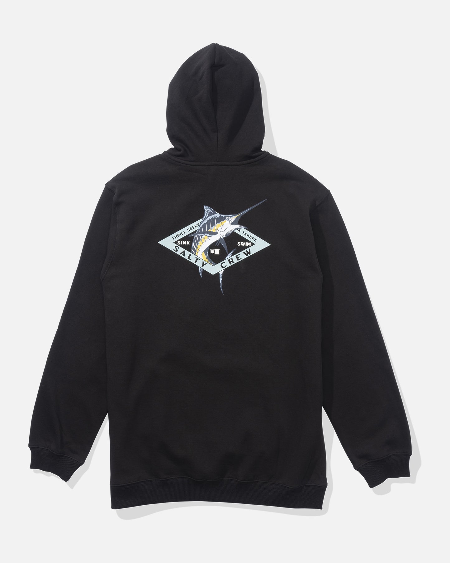 back view of Diamond Marlin Fleece Hoodie - Black