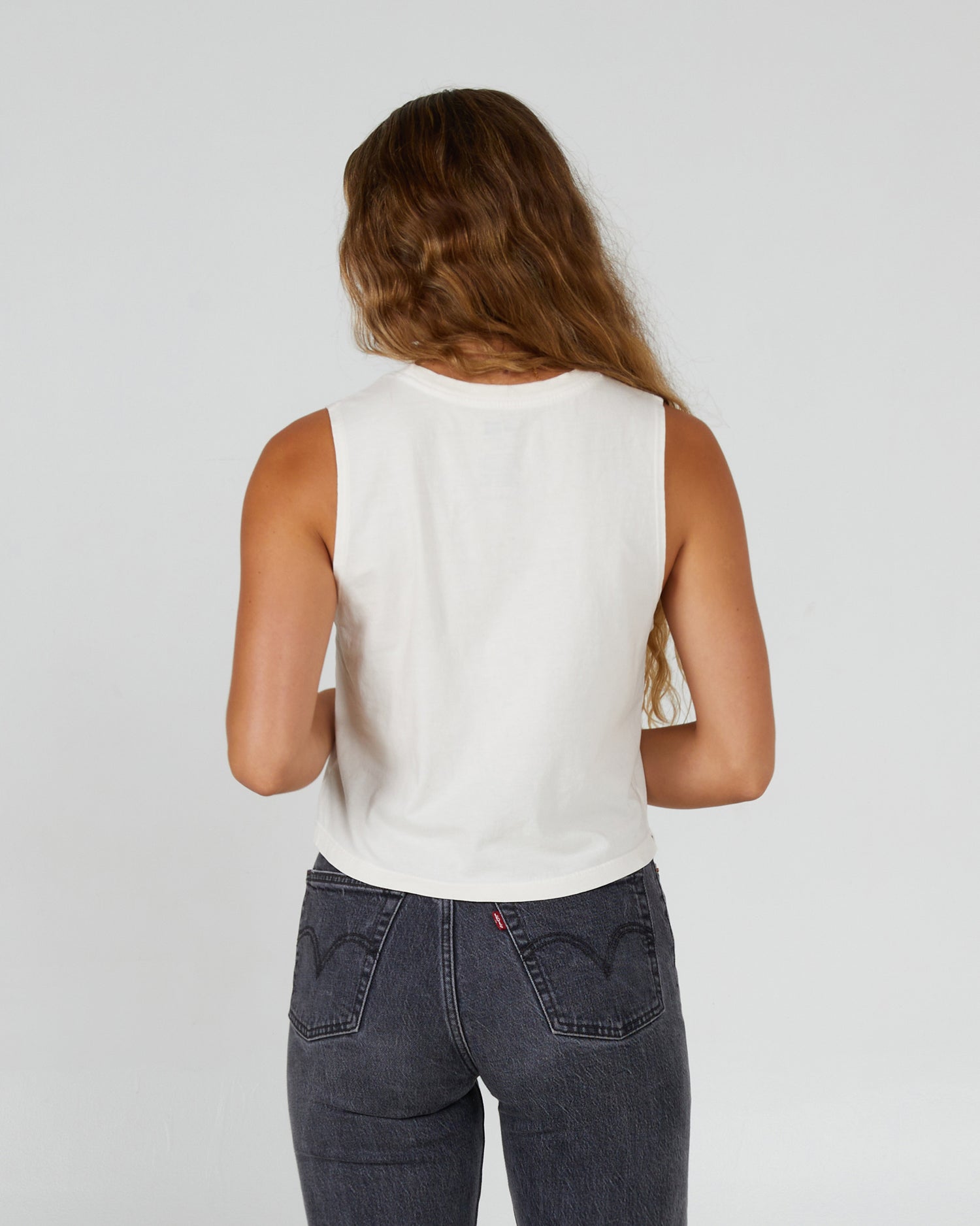 back view of Joy Off White Cropped Tank