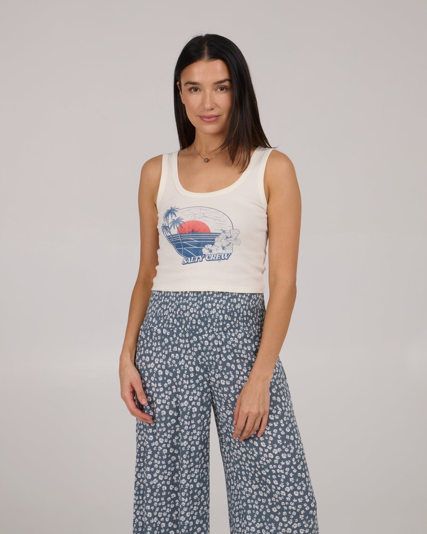 front view of Beach Scene Tank - Off White